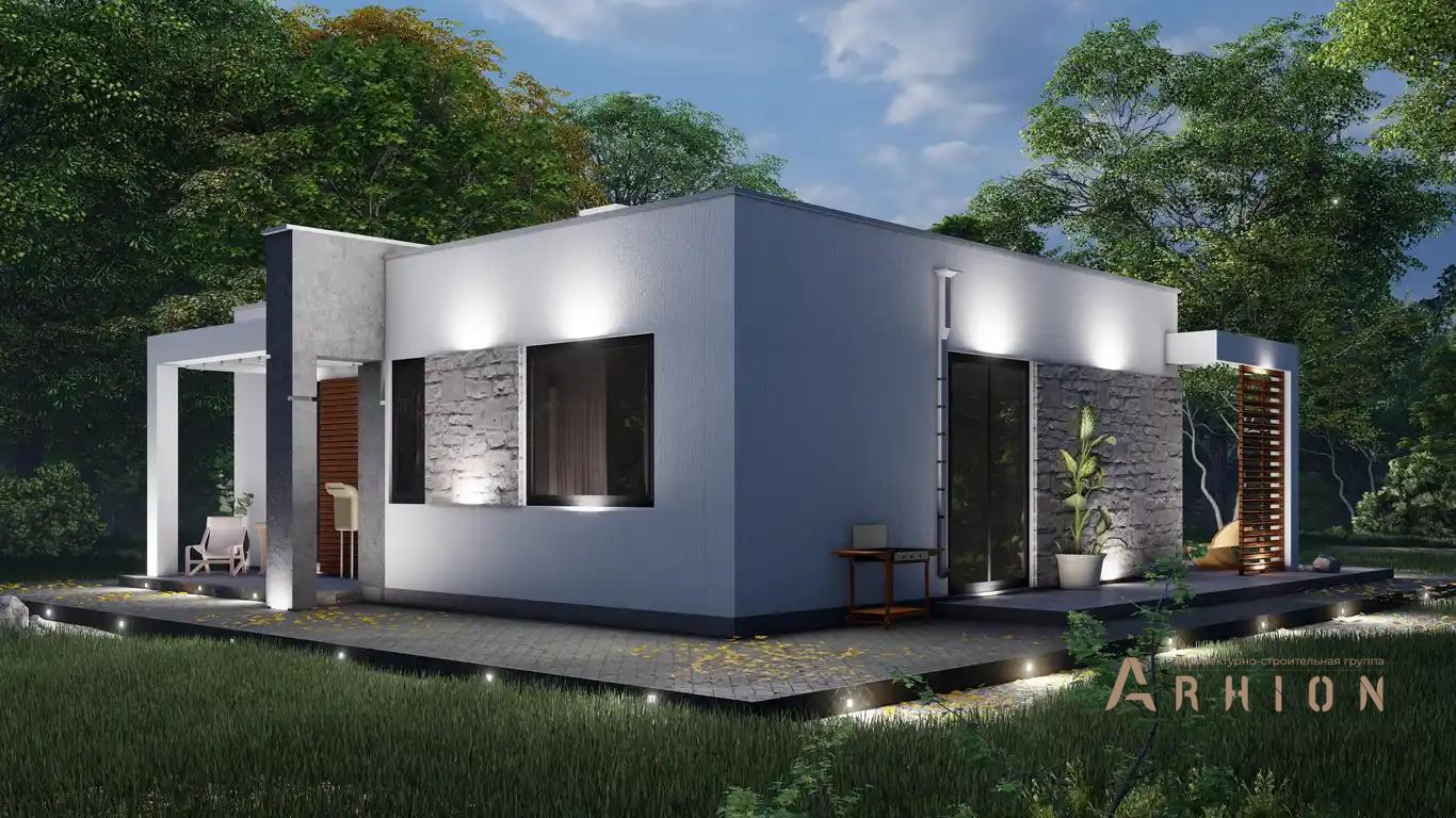 3. Проект одноэтажного дома в стиле хай-тек с плоской кровлей , h-1625, площадью - 88 кв c терассой